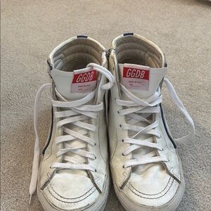 Golden Goose White and Red High-Top Sneakers